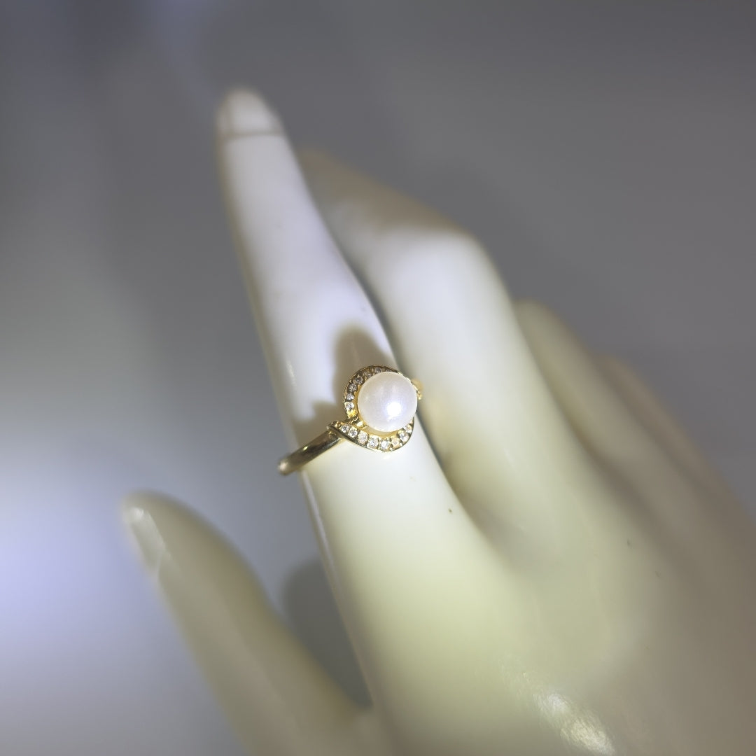 ANILLOS CIRCONIAS Y PERLA ORO 10K TALLA 9 2.2 GR (NUEVO)