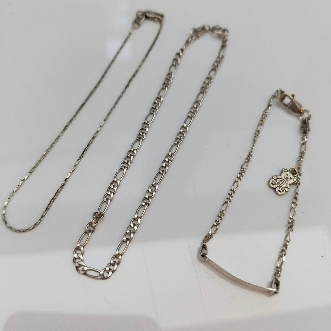 ANILLITO, ARETES PAR, ARRACADAS PAR, CADENA, DIJE, ESCLAVA, PULSERA PLATA 26.6 GRMS (SEMINUEVO)