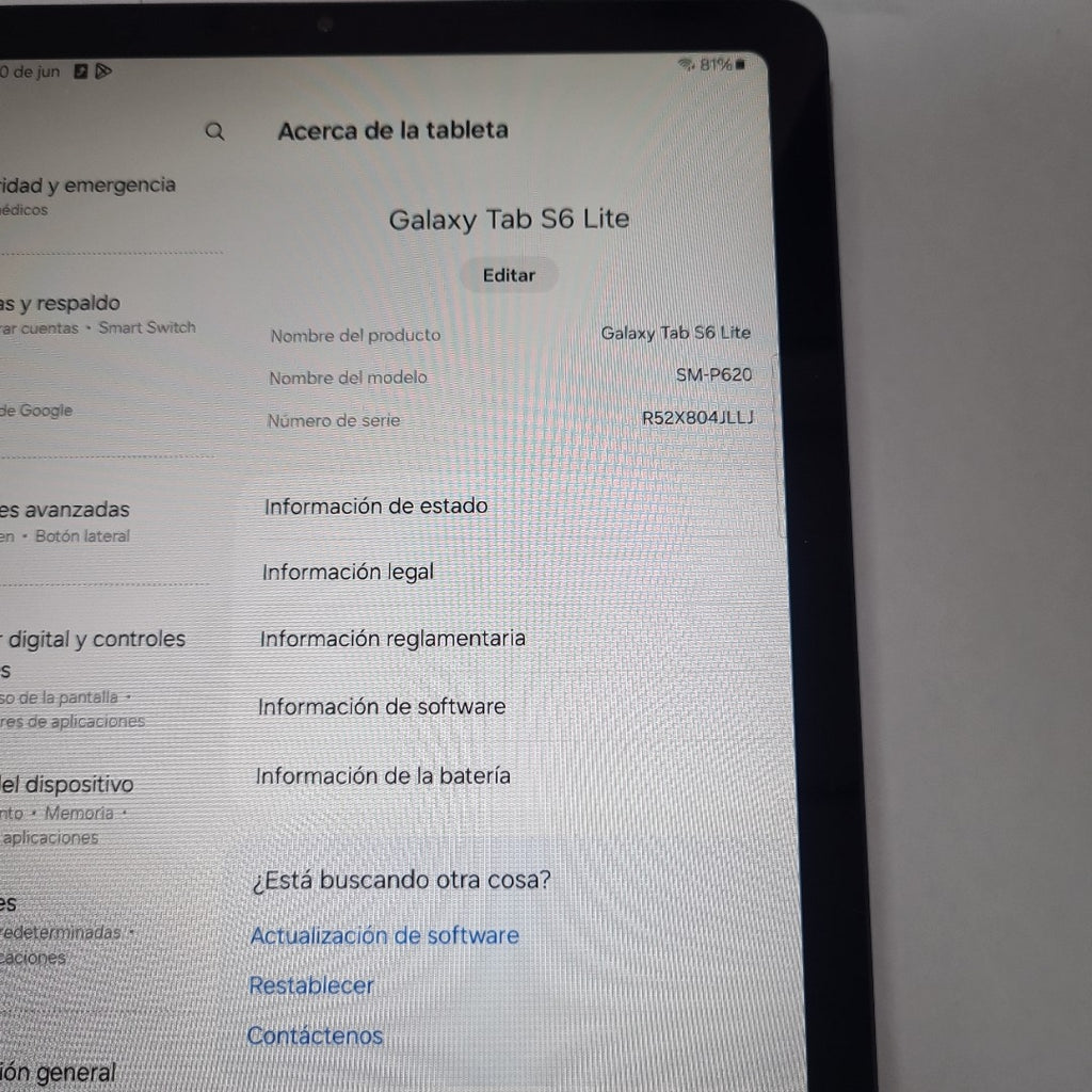 TABLETA SAMSUNG GALAXY TAB S6 LITE SM-P620 (2024) 128 GB 4 GB RAM (SEMINUEVO)