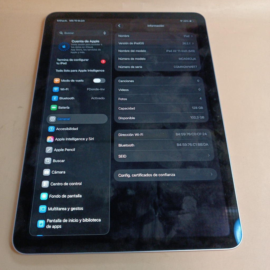 TABLETA APPLE IPAD AIR (M3) 11" A3266 (2025) 128 GB 8 GB RAM (SEMINUEVO)