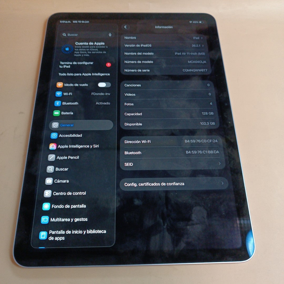 TABLETA APPLE IPAD AIR (M3) 11" A3266 (2025) 128 GB 8 GB RAM (SEMINUEVO)