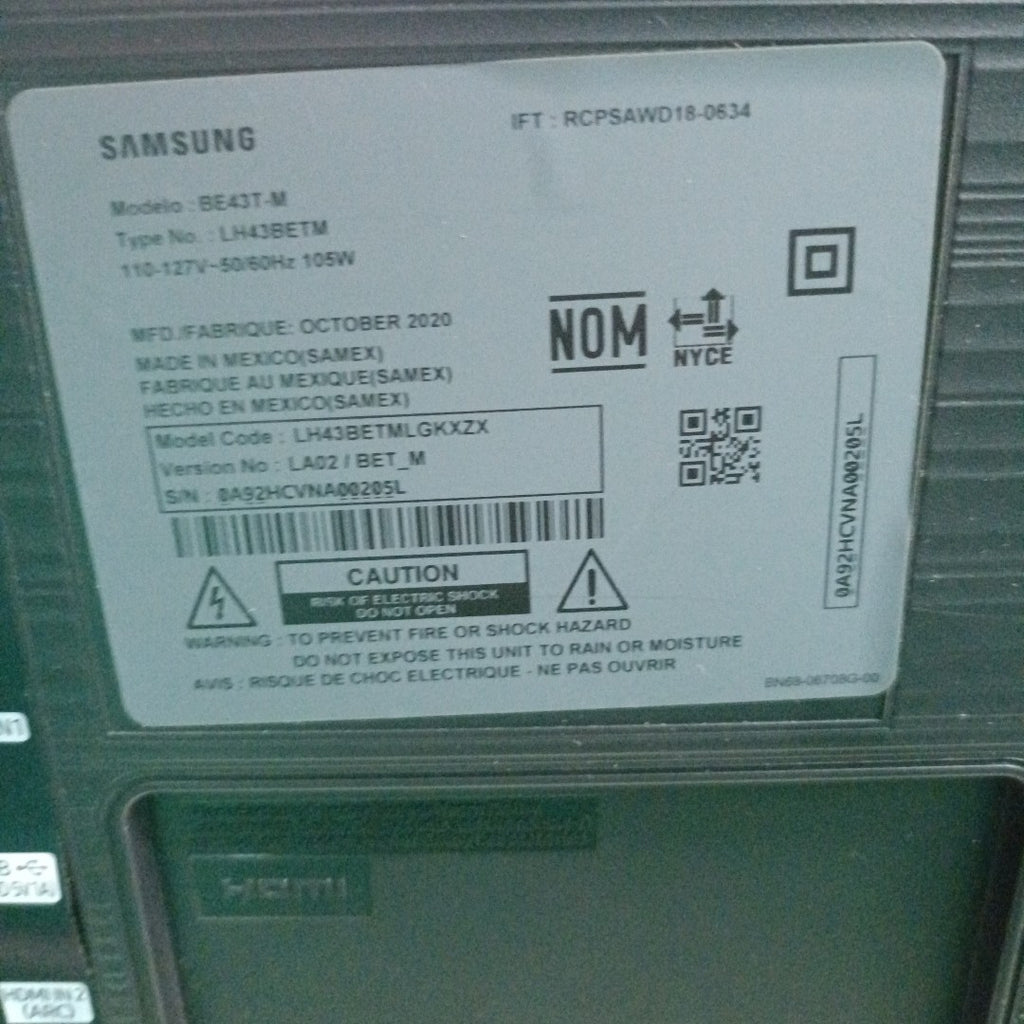 PANTALLA SAMSUNG BE43T-M (2020) 43" LED FULL HD (SEMINUEVO)
