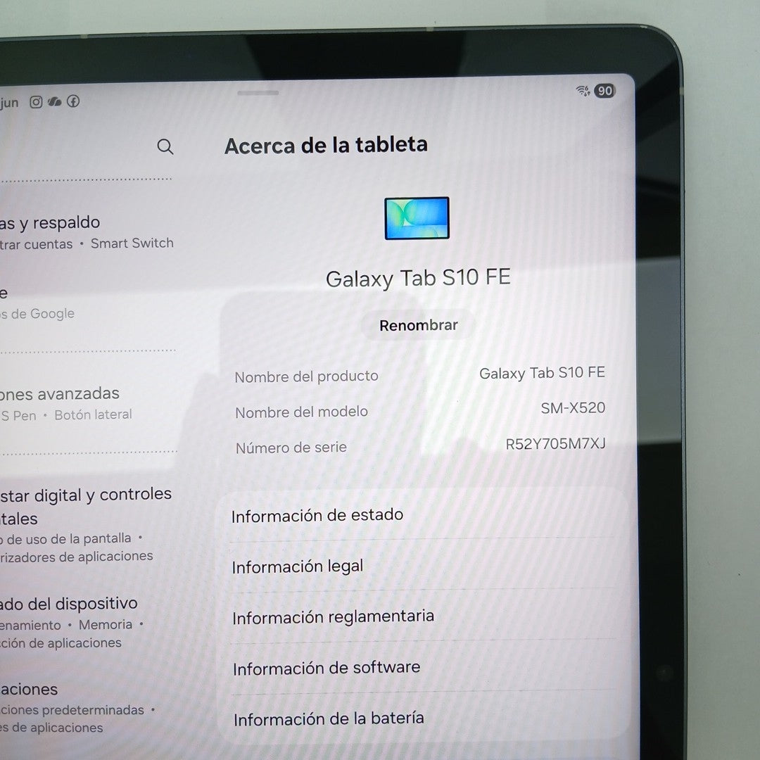 TABLETA SAMSUNG GALAXY TAB S10 FE SM-X520 (2025) 256 GB 12 GB RAM (SEMINUEVO)