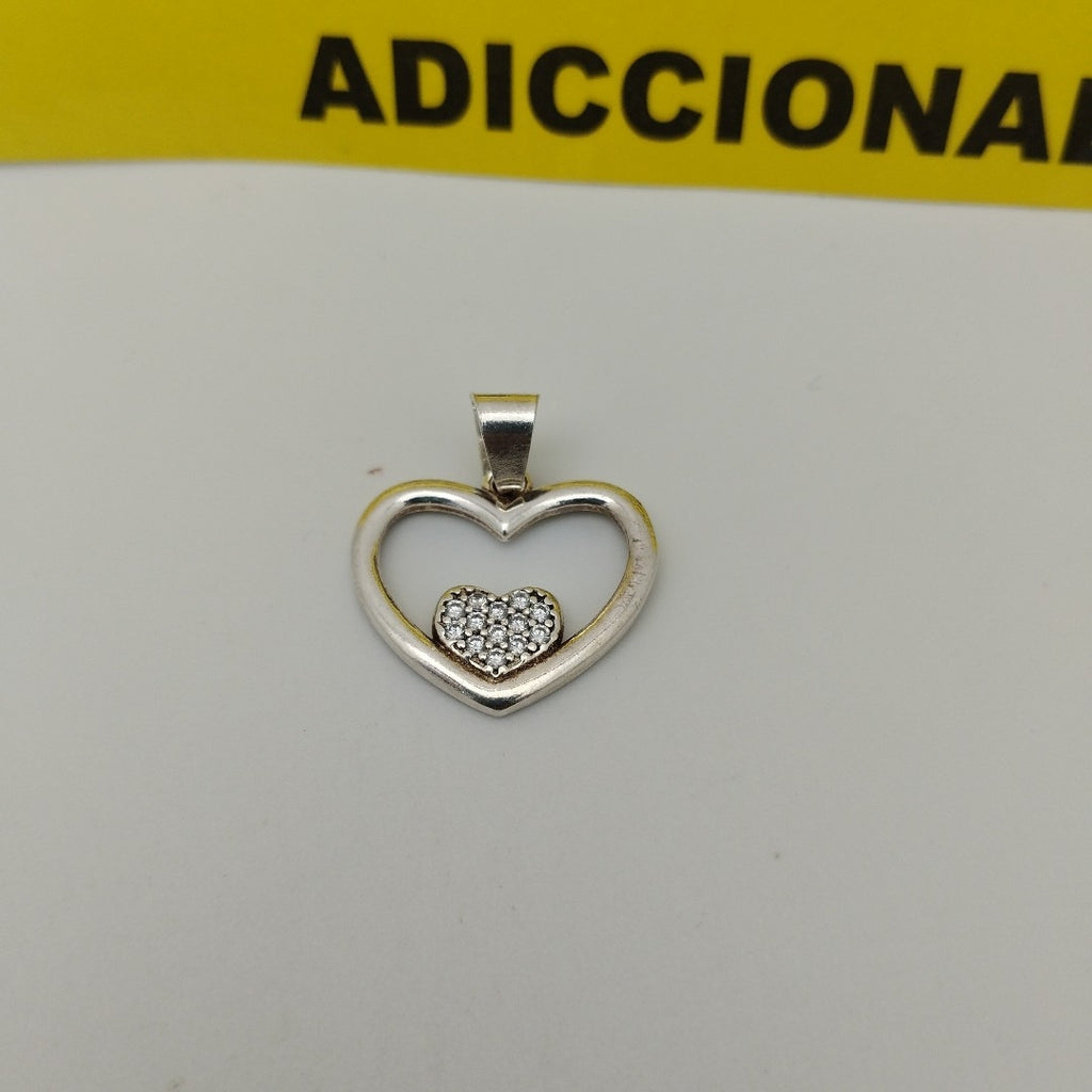 DIJE CORAZON C/CIRCONIAS PLATA .925 2.5 GR (NUEVO)