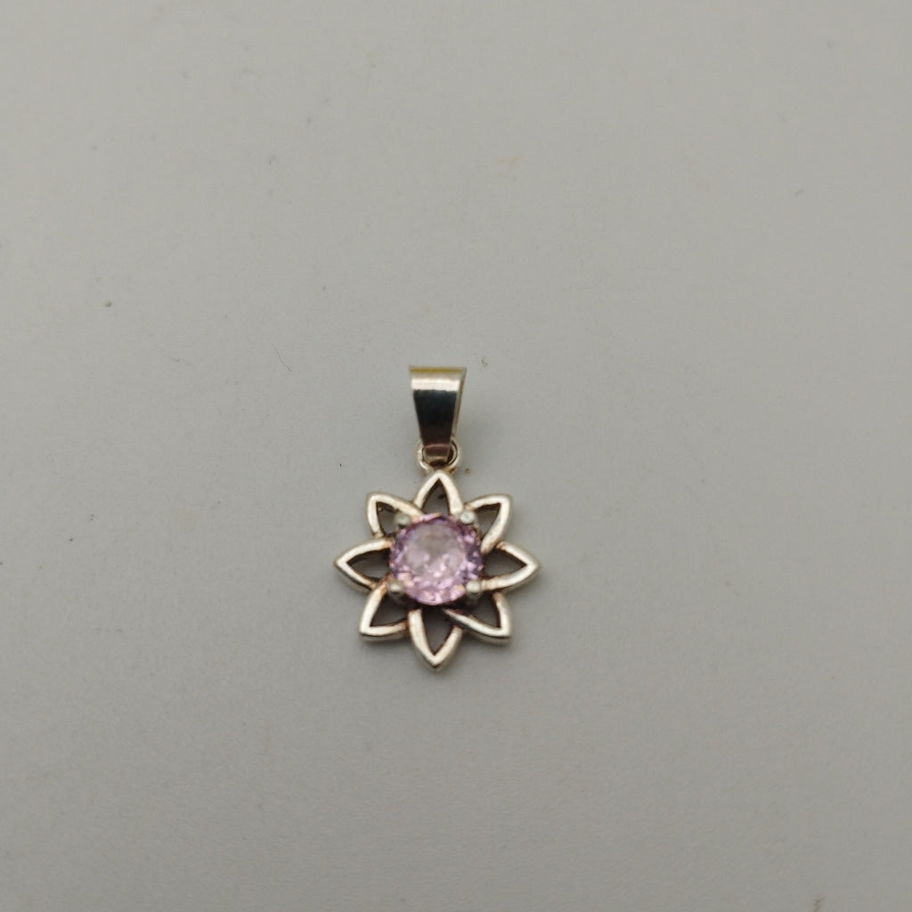 DIJE FLOR CON PIEDRA ROSA PLATA .925 2.1 GR (NUEVO)