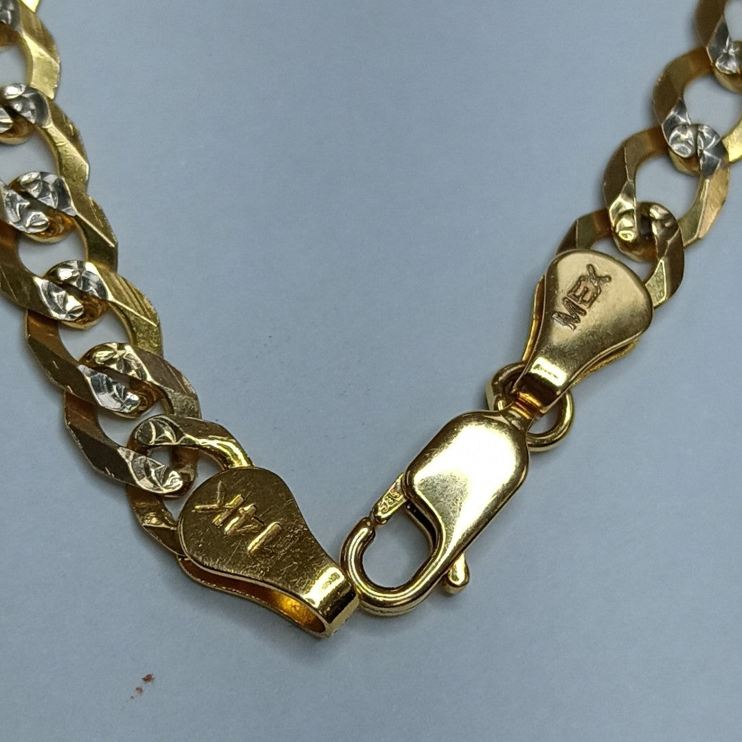 PULSERAS TEJIDO BARBADA DIAMANTADA ORO 14K 21 CM 6.5 GR (NUEVO)