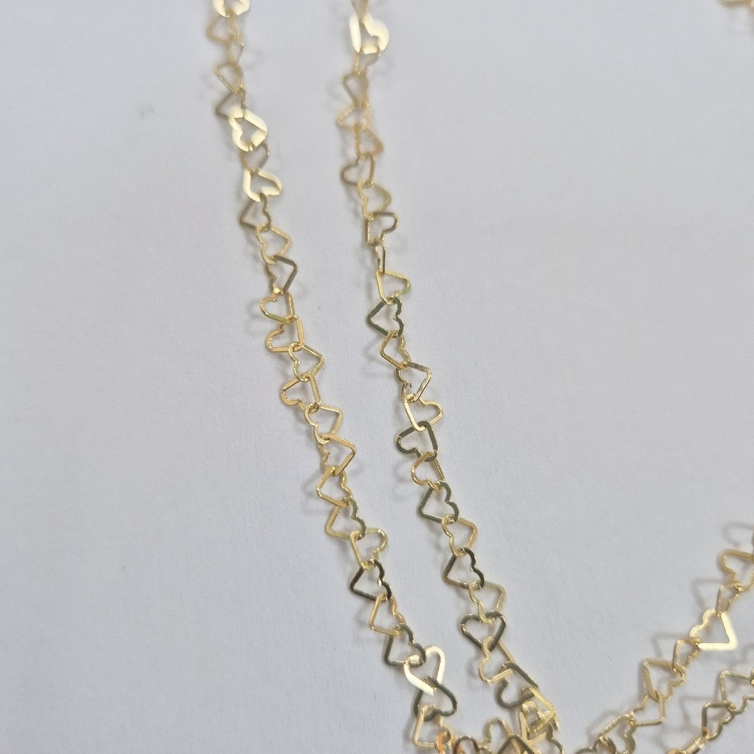 CADENAS TEJIDO CORAZONES ORO 10K 55 CM 2.7 GR (NUEVO)