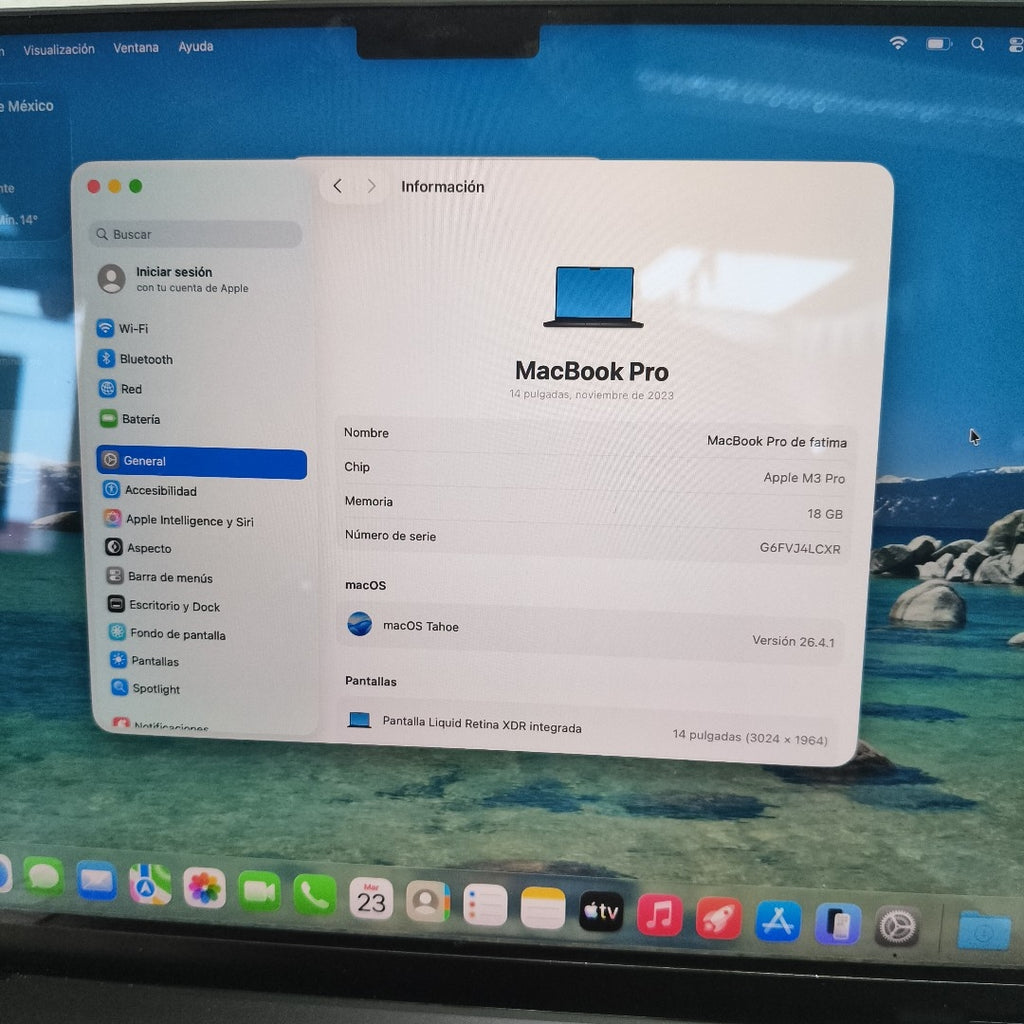 LAPTOP APPLE MACBOOK PRO 14" 2023 A2992 (CPU 12/GPU 18) 1 TB SSD 18 GB RAM (SEMINUEVO)