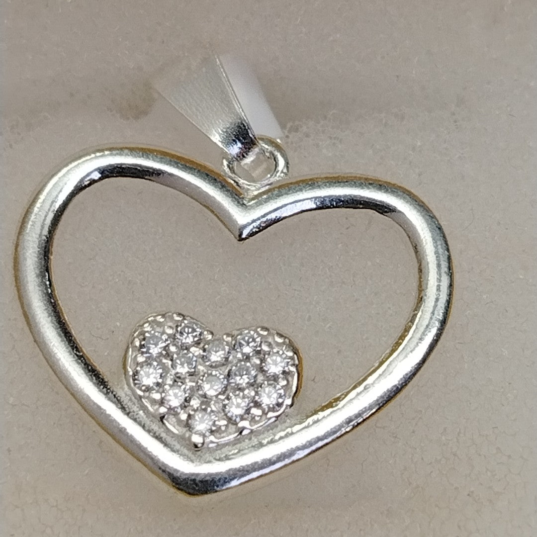 DIJE CORAZON C/CIRCONIAS PLATA .925 2.6 GR (NUEVO)