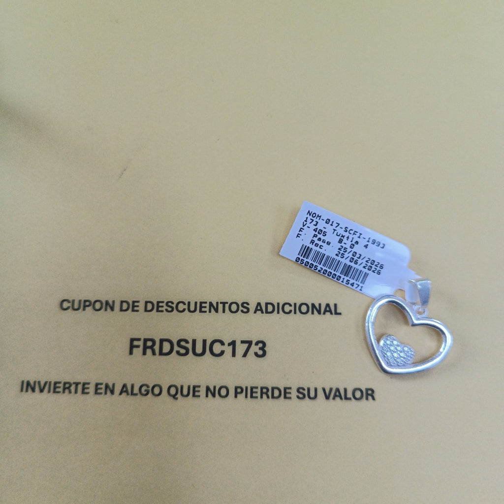 DIJE CORAZON C/CIRCONIAS PLATA .925 2.7 GR (NUEVO)