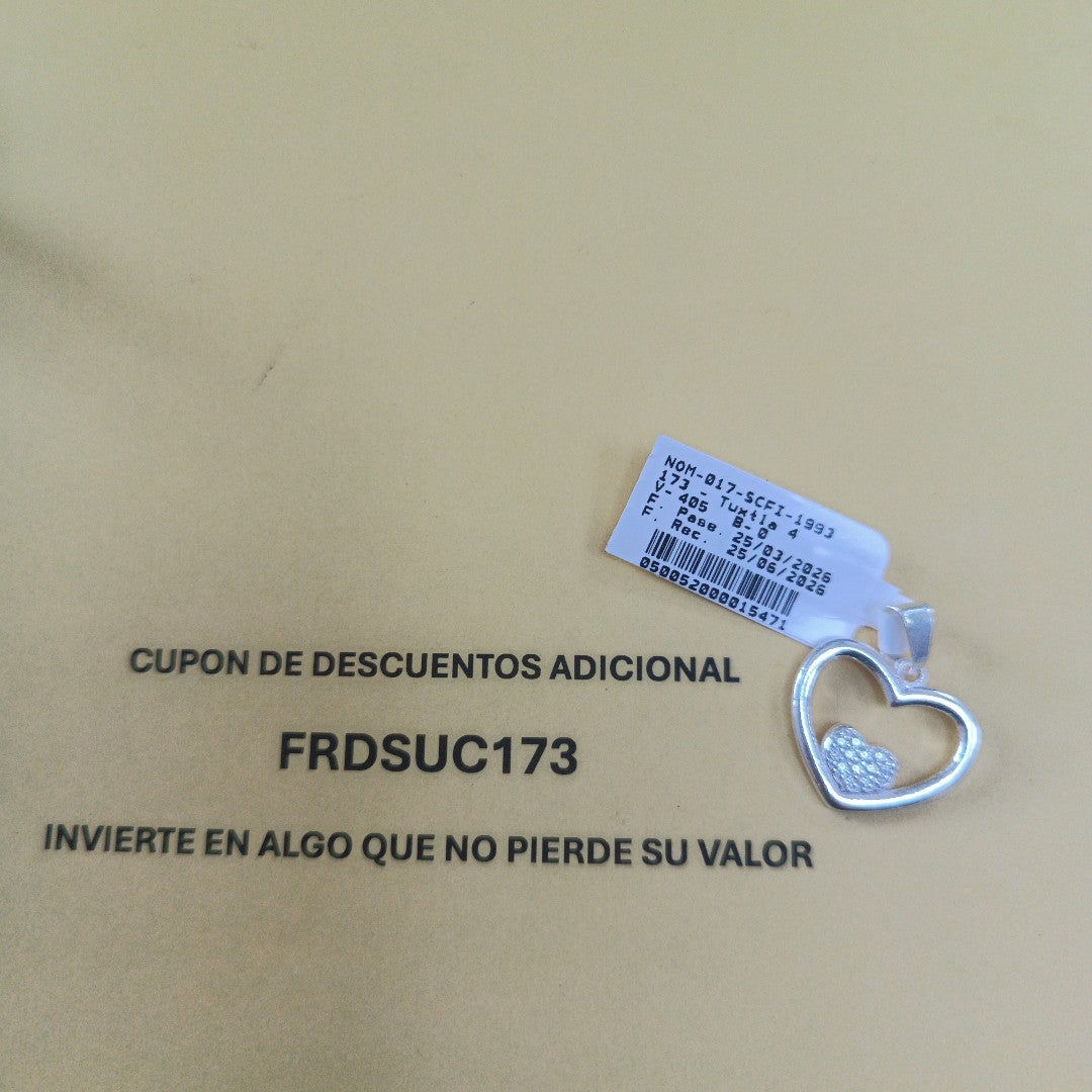DIJE CORAZON C/CIRCONIAS PLATA .925 2.7 GR (NUEVO)