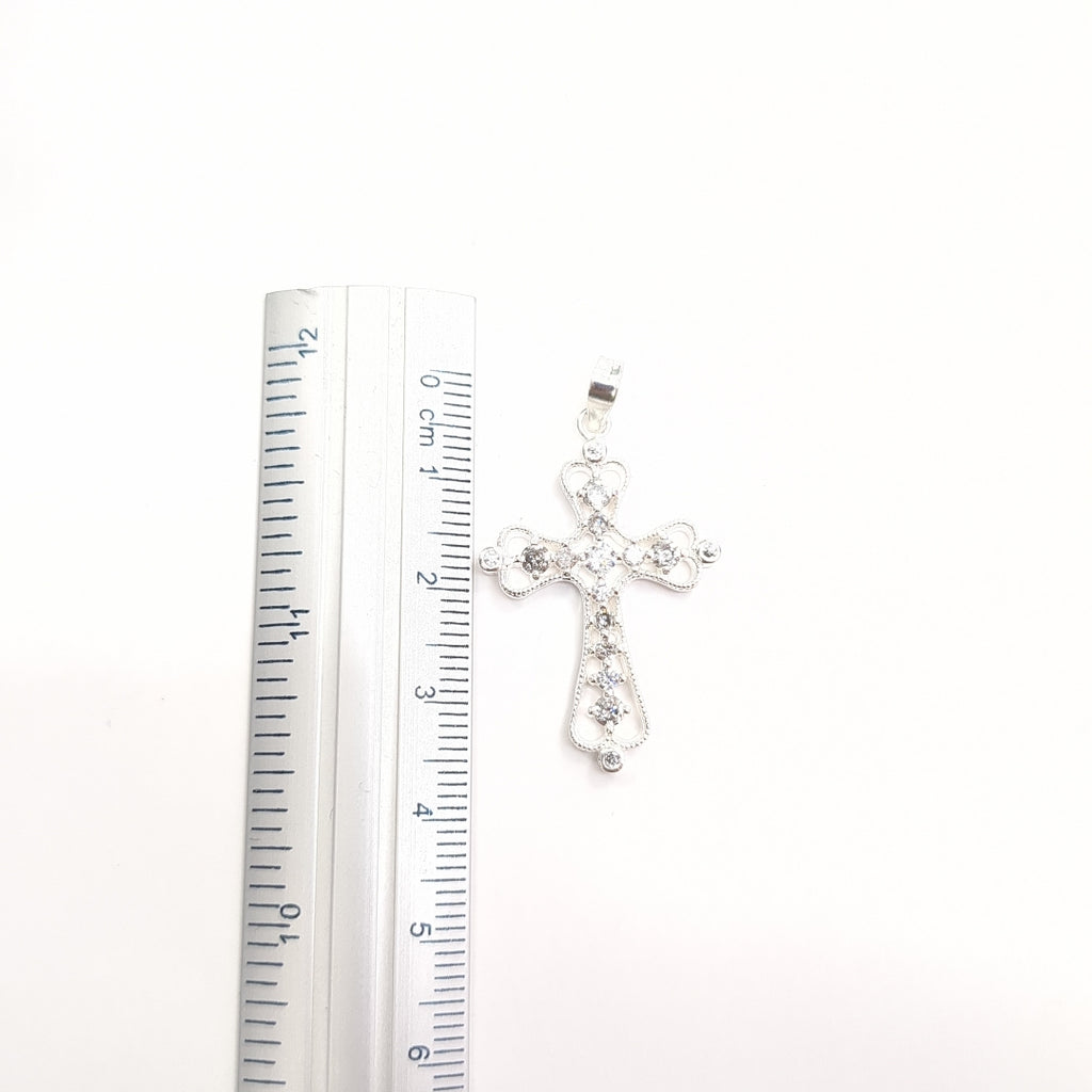 DIJE CRUZ TIPO FILIGRANA CON CIRCONIAS PLATA .925 2.6 GR (NUEVO)