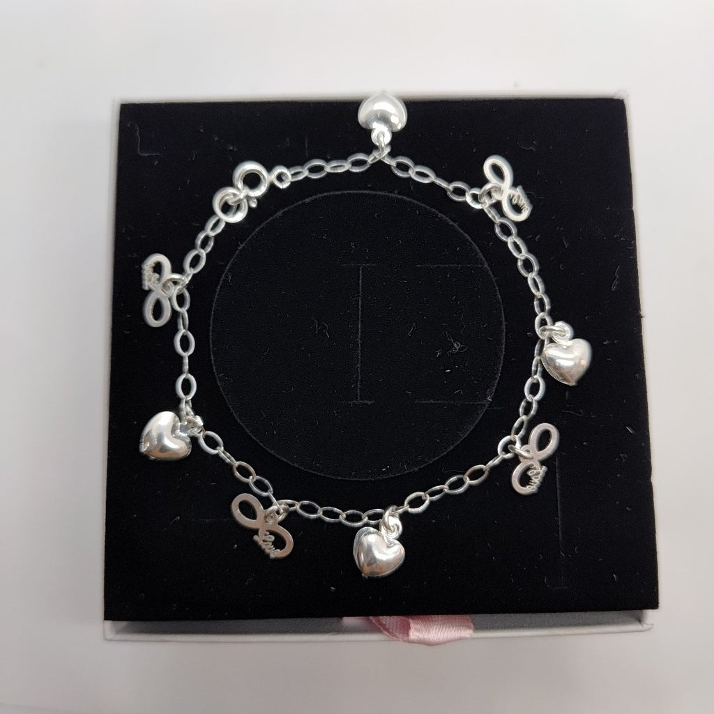PULSERA CON DIJES CORAZON INFINITO PLATA .925 18 CM 3.12 GR (NUEVO)