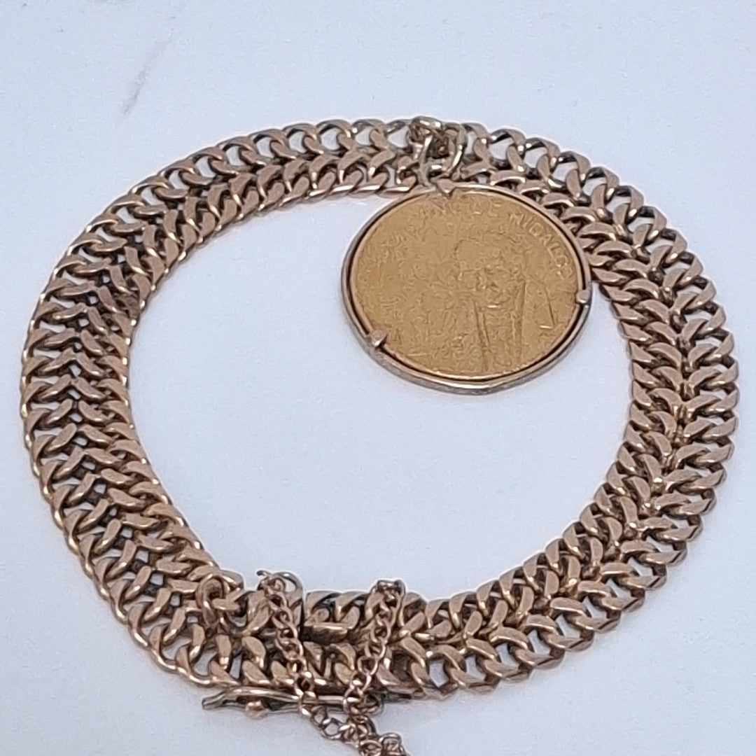 MEDALLA CONMEMORATIVA, PULSERA ORO 14 K 29.9 GRMS (SEMINUEVO)
