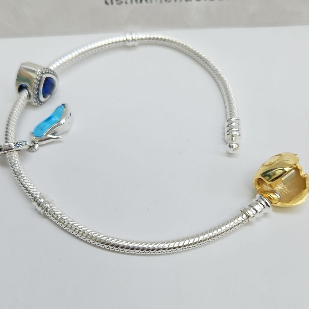 PULSERA TEJIDO ARTICULADA CON CHARMS PLATA .925 21 CM 18.4 GR (NUEVO)