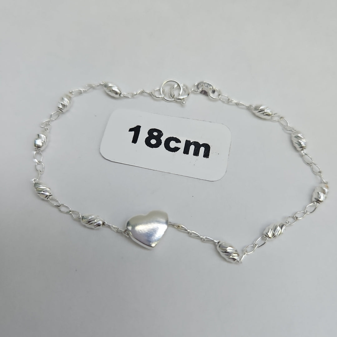 PULSERA TEJIDO CORAZON PLATA .925 18 CM 3.4 GR (NUEVO)