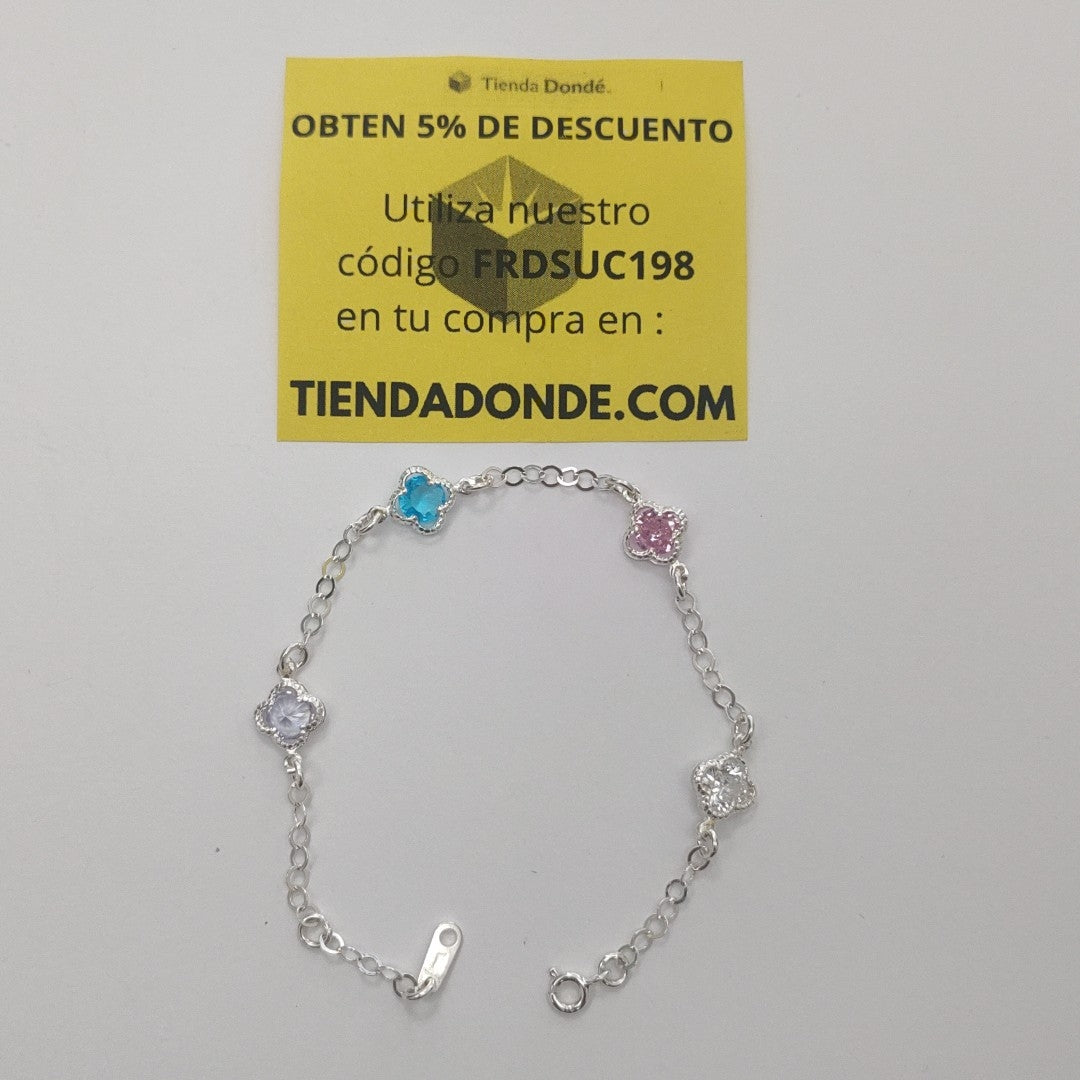 PULSERA ESPECIAL CON PIEDRAS DE COLOR PLATA .925 18 CM 3.42 GR (NUEVO)