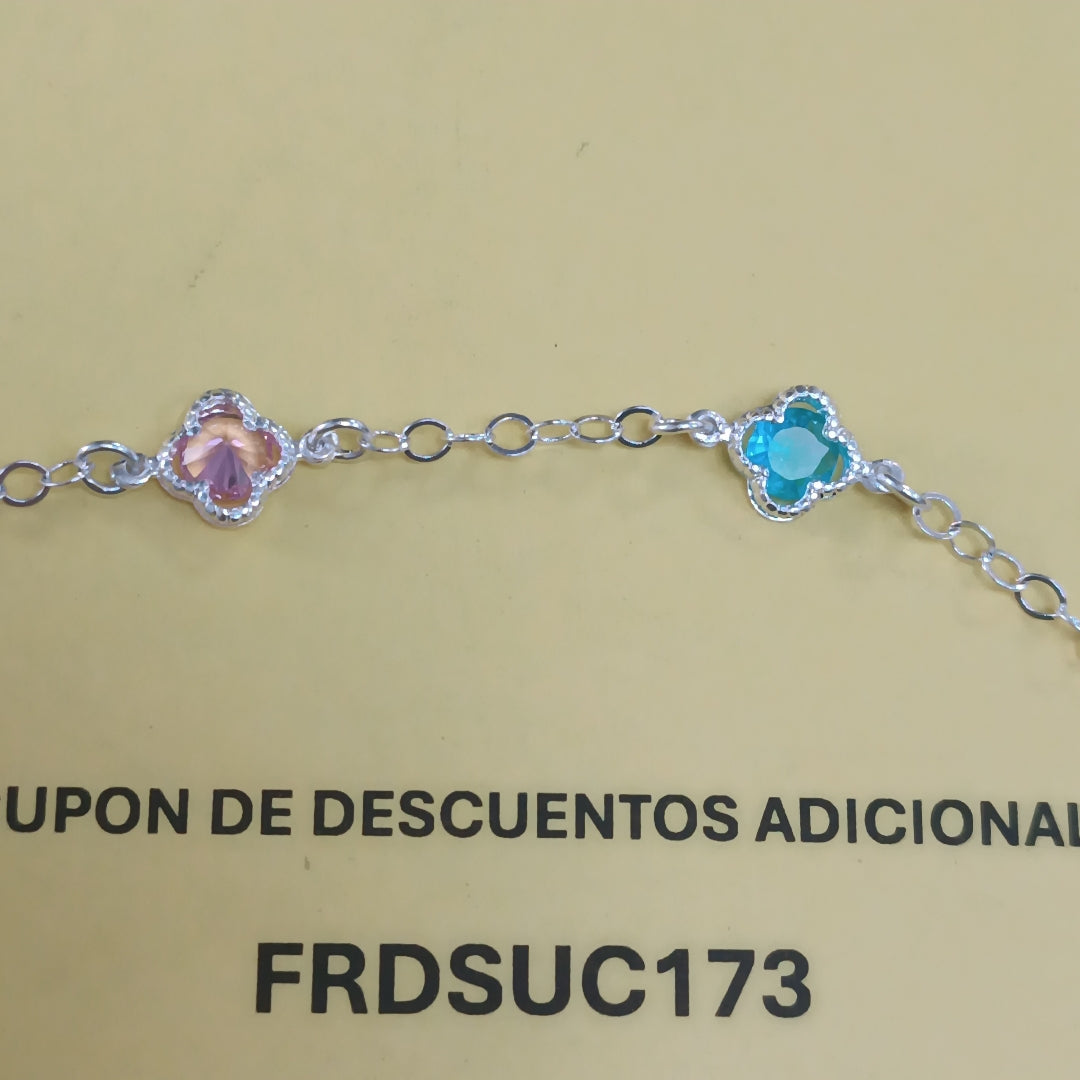 PULSERA ESPECIAL CON PIEDRAS DE COLOR PLATA .925 18 CM 3.32 GR (NUEVO)