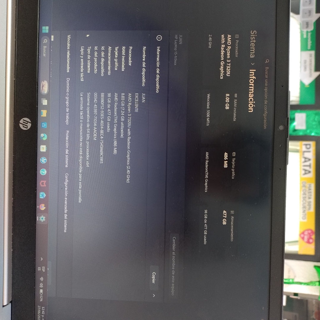 LAPTOP HP 15-FC0043LA (2025) 512 GB SSD 8 GB RAM (SEMINUEVO)