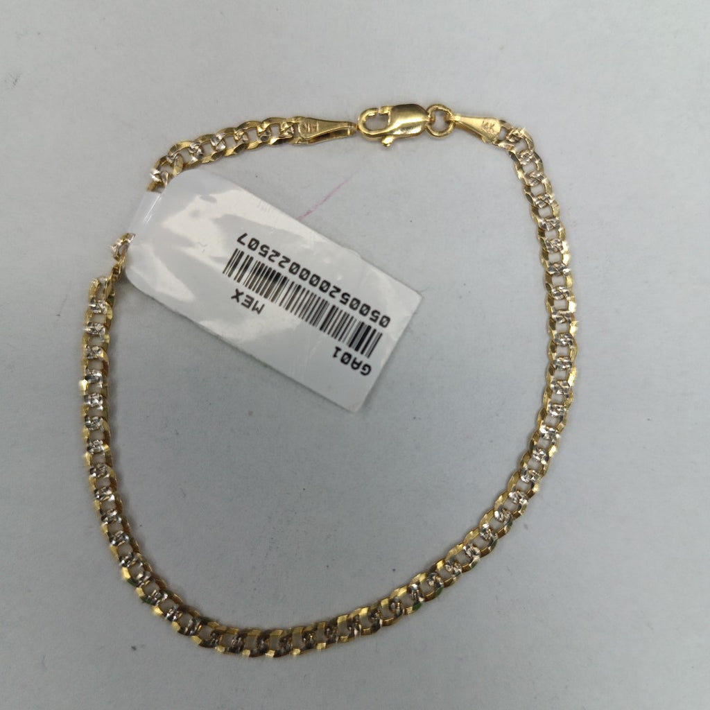PULSERAS TEJIDO BARBADA DIAMANTADA ORO 14K 18 CM 3.2 GR (NUEVO)