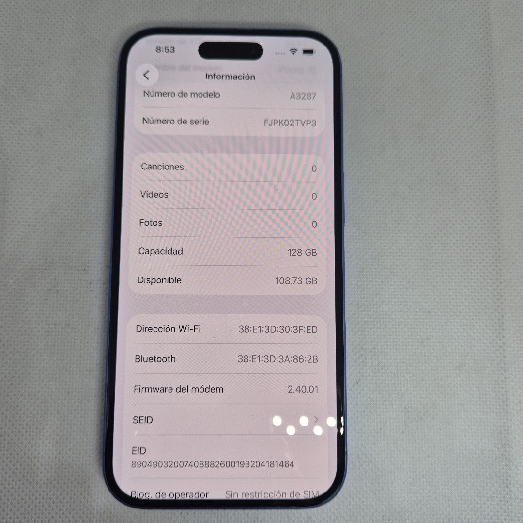 CELULAR APPLE IPHONE 16 A3287 (2024) 128 GB 8 GB RAM (SEMINUEVO)