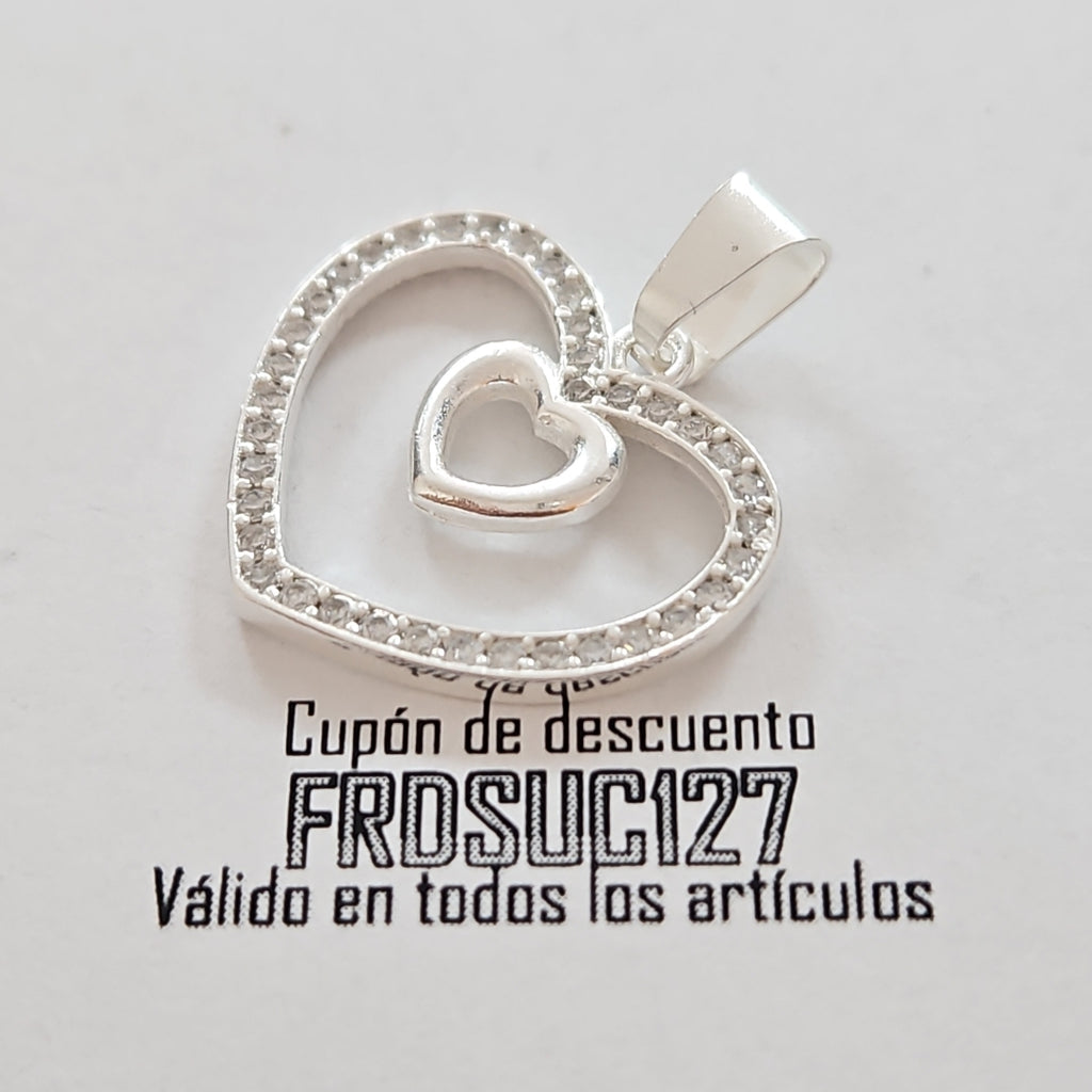 DIJE CORAZON C/CIRCONIAS PLATA .925 2.7 GR (NUEVO)