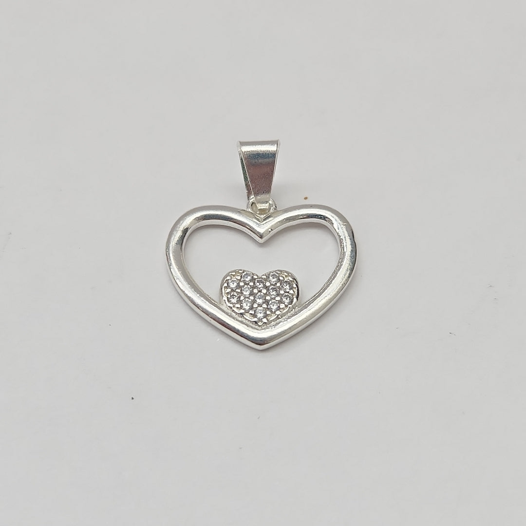 DIJE CORAZON C/CIRCONIAS PLATA .925 2.5 GR (NUEVO)