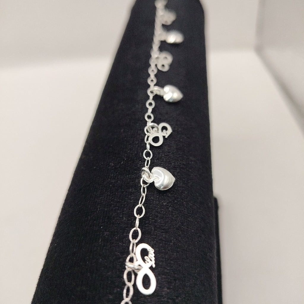 PULSERA CON DIJES CORAZON INFINITO PLATA .925 18 CM 3.12 GR (NUEVO)