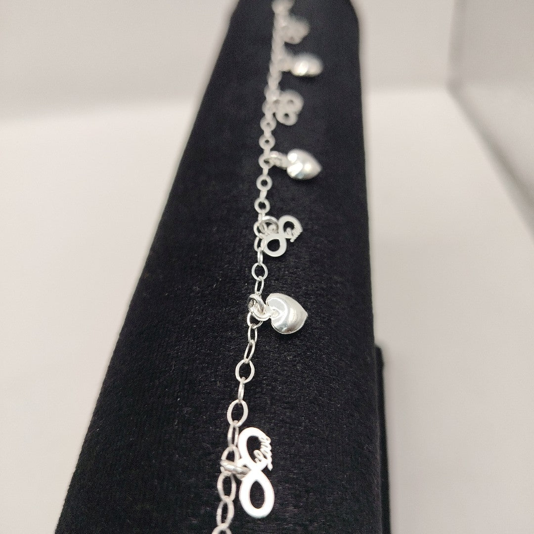PULSERA CON DIJES CORAZON INFINITO PLATA .925 18 CM 3.12 GR (NUEVO)