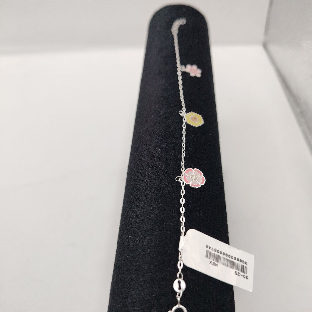 PULSERA TEJIDO ESPECIAL CON DIJE FLORES PLATA .925 21 CM 2.3 GR (NUEVO)