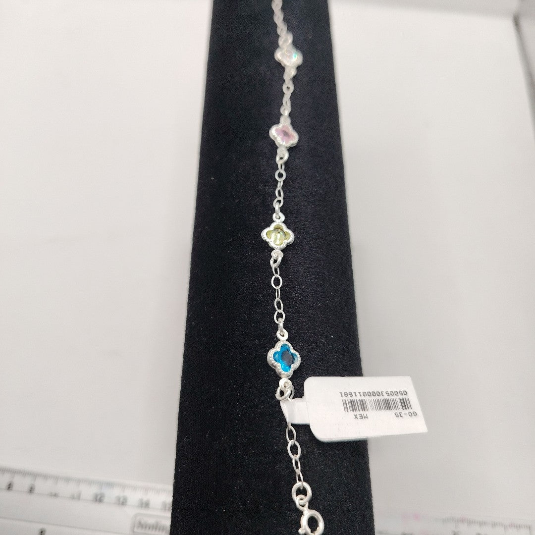 PULSERA ESPECIAL CON PIEDRAS DE COLOR PLATA .925 18 CM 3.42 GR (NUEVO)