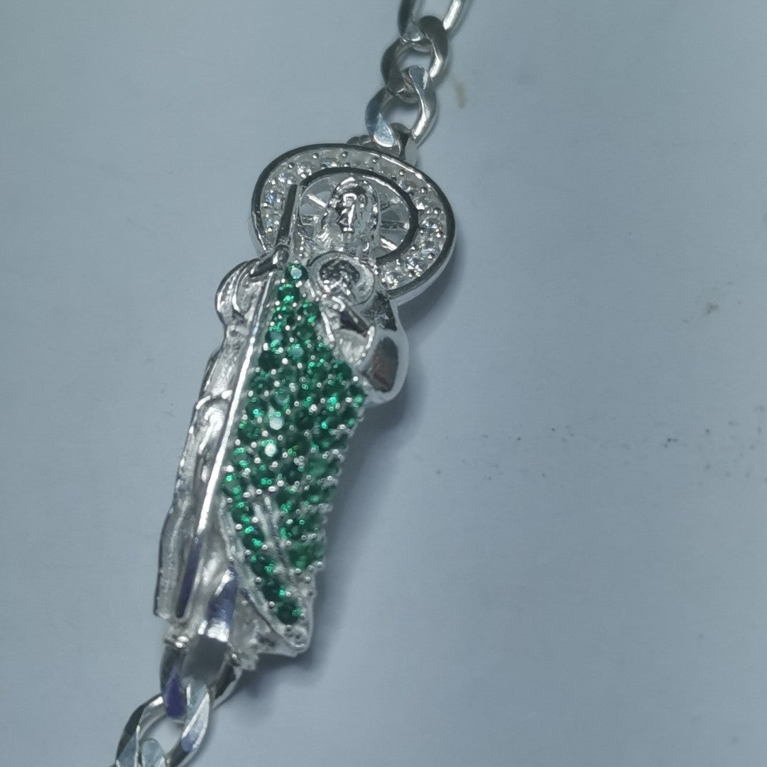 PULSERA TEJIDO SAN JUDAS PLATA .925 21 CM 5.5 GR (NUEVO)