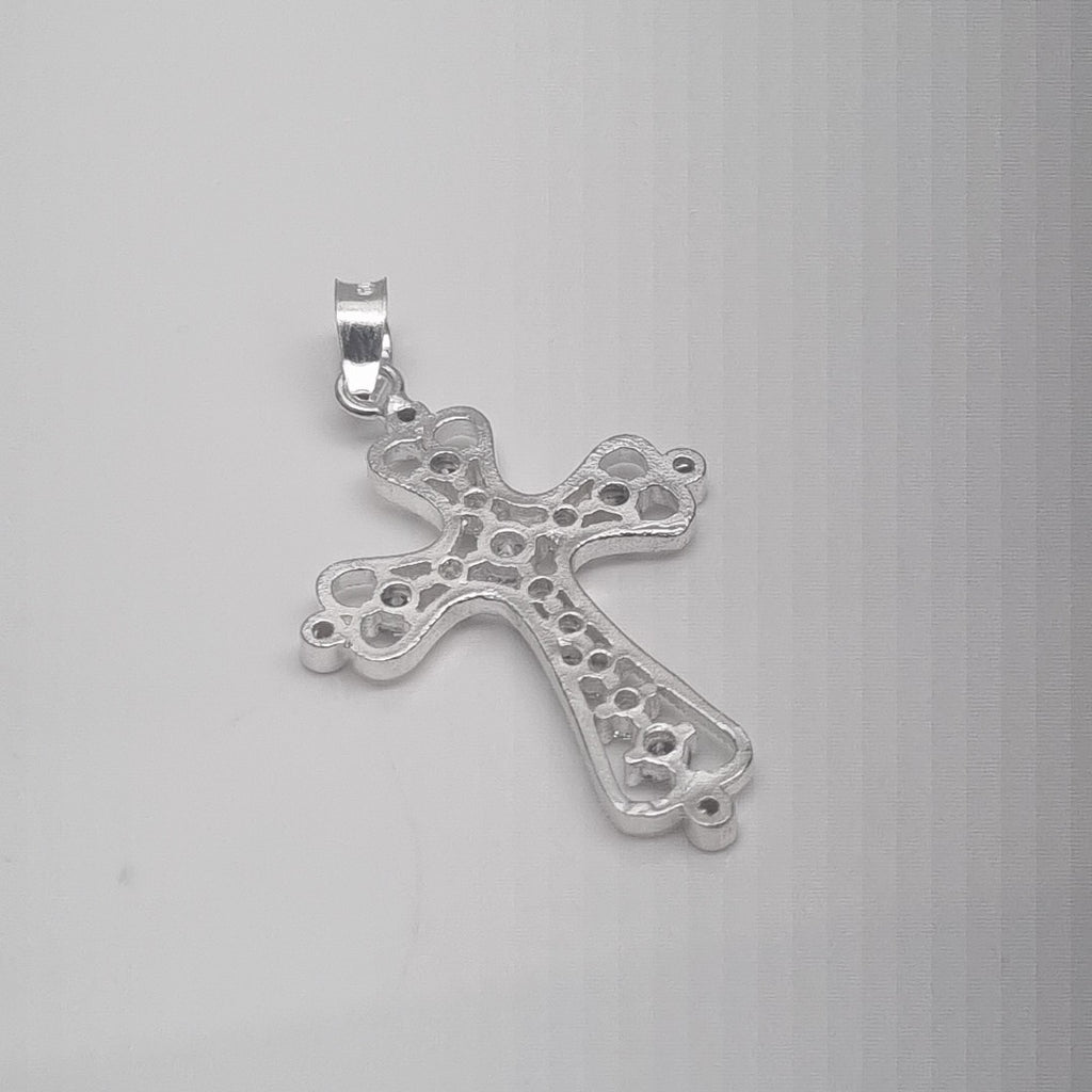 DIJE CRUZ TIPO FILIGRANA CON CIRCONIAS PLATA .925 2.5 GR (NUEVO)