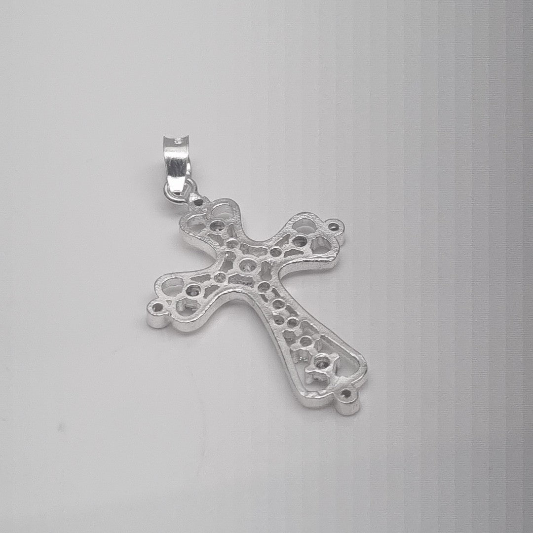 DIJE CRUZ TIPO FILIGRANA CON CIRCONIAS PLATA .925 2.5 GR (NUEVO)