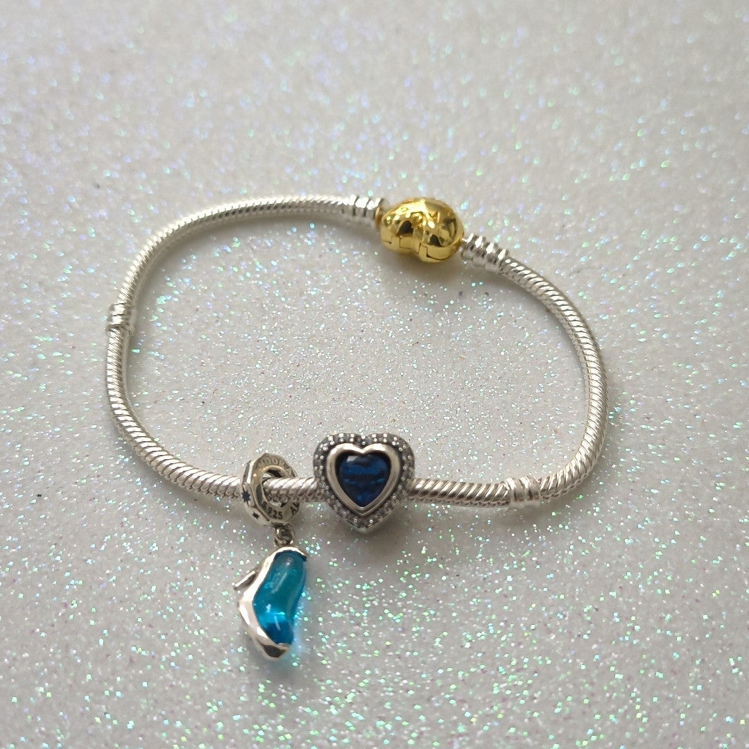 PULSERA TEJIDO ARTICULADA CON CHARMS PLATA .925 18 CM 17.1 GR (NUEVO)