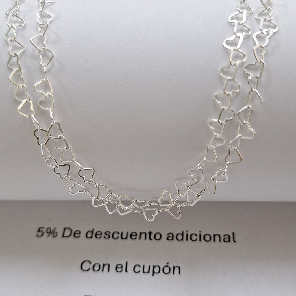 CADENA CORAZONES PLATA .925 50 CM 2.52 GR (NUEVO)