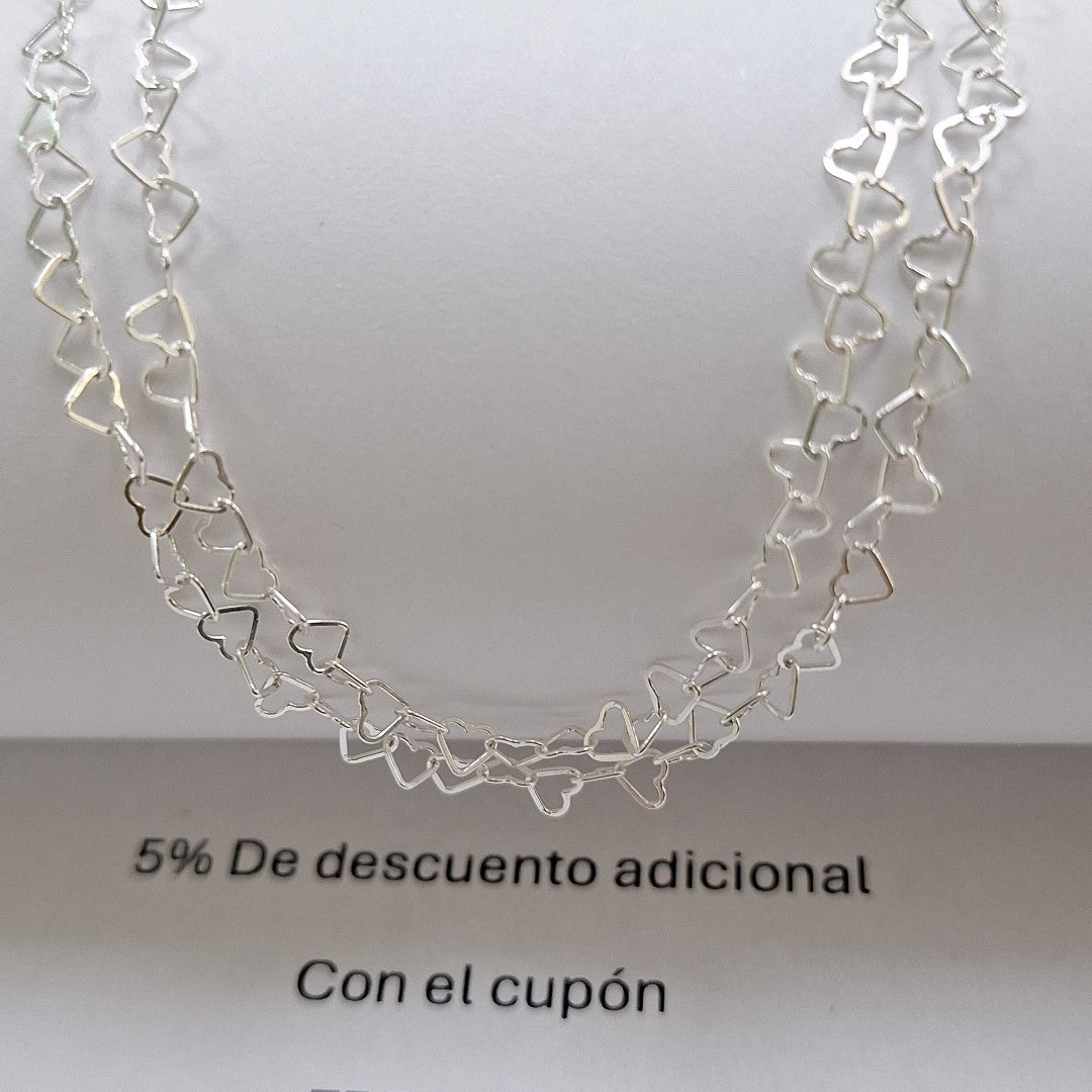 CADENA CORAZONES PLATA .925 50 CM 2.52 GR (NUEVO)