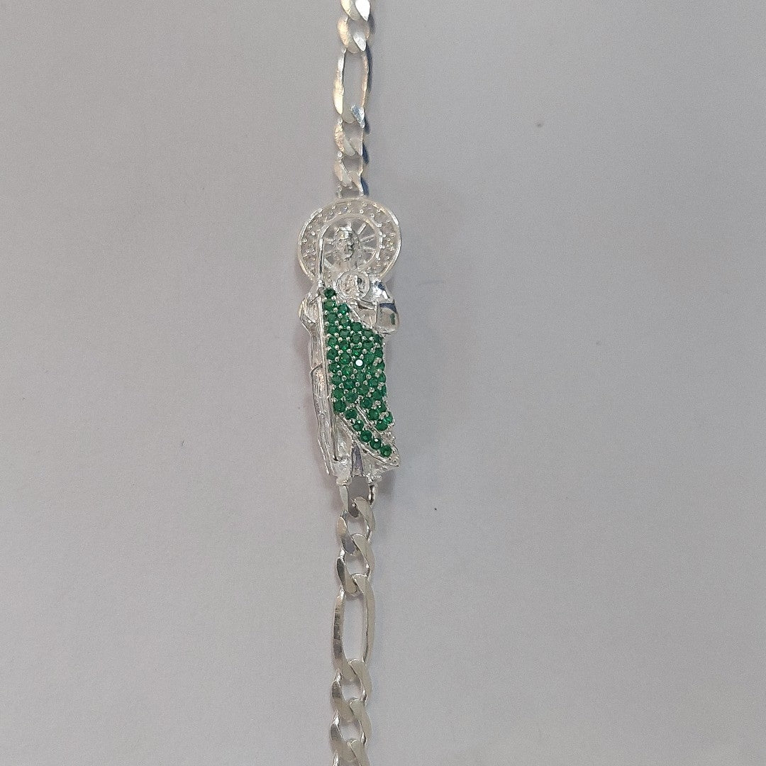 PULSERA TEJIDO SAN JUDAS PLATA .925 21 CM 5.6 GR (NUEVO)