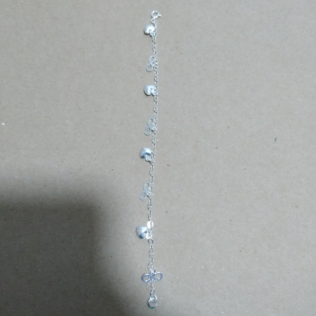 PULSERA CON DIJES CORAZON INFINITO PLATA .925 18 CM 3.12 GR (NUEVO)