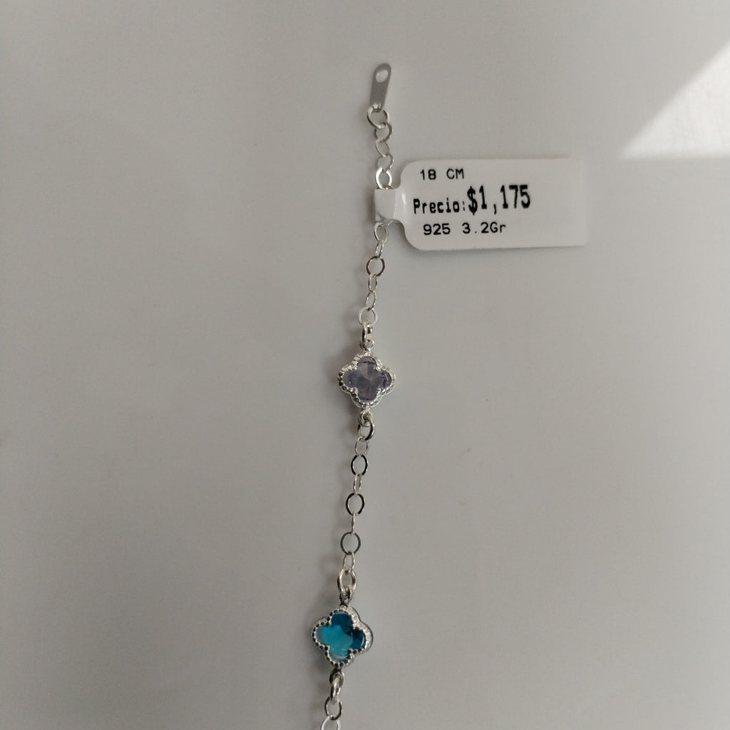 PULSERA ESPECIAL CON PIEDRAS DE COLOR PLATA .925 18 CM 3.22 GR (NUEVO)