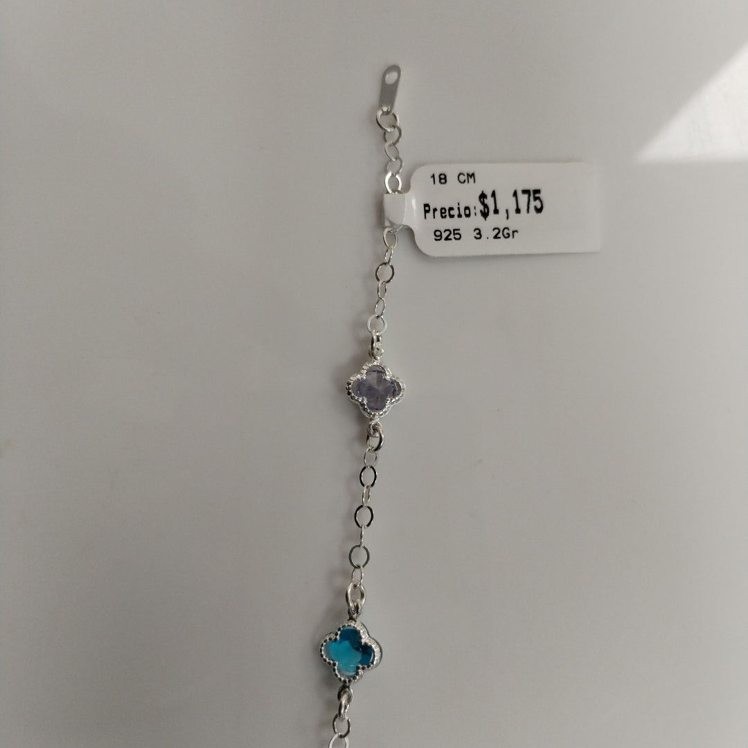 PULSERA ESPECIAL CON PIEDRAS DE COLOR PLATA .925 18 CM 3.22 GR (NUEVO)