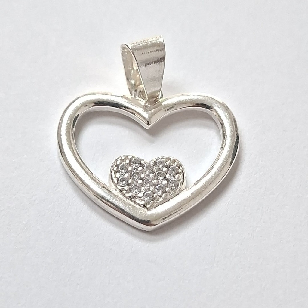 DIJE CORAZON C/CIRCONIAS PLATA .925 2.6 GR (NUEVO)