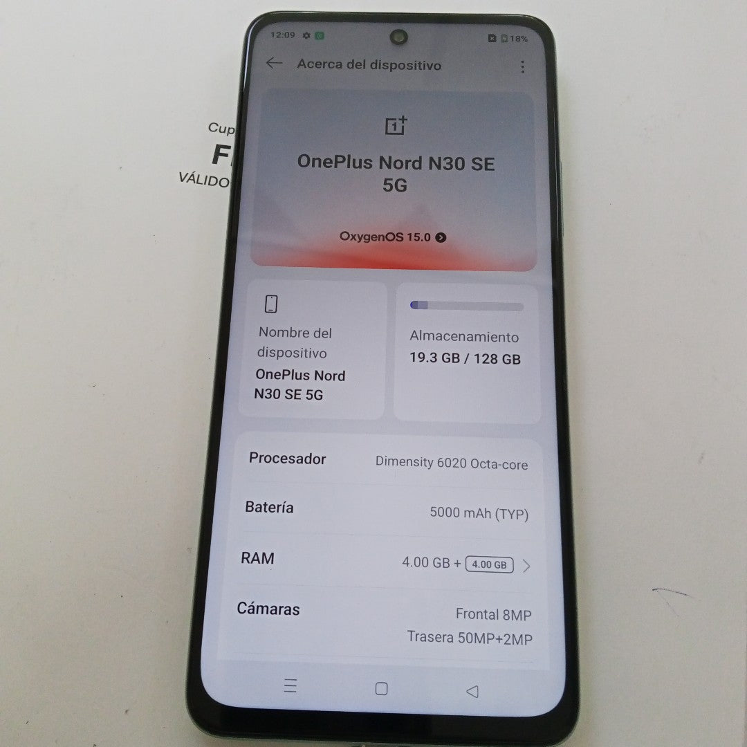 CELULAR ONE PLUS NORD N30 SE 5G CPH2605 (2024) 128 GB 4 GB RAM (SEMINUEVO)