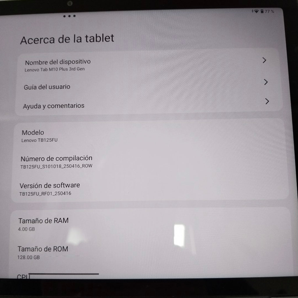 TABLETA LENOVO TAB M10 PLUS 3 TB125FU (2022) 128 GB 4 GB RAM (SEMINUEVO)