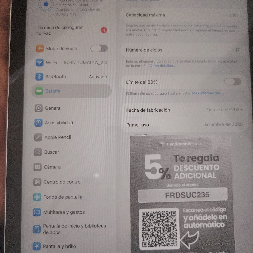 TABLETA APPLE IPAD A16 A3354 (2025) 128 GB 6 GB RAM (SEMINUEVO)