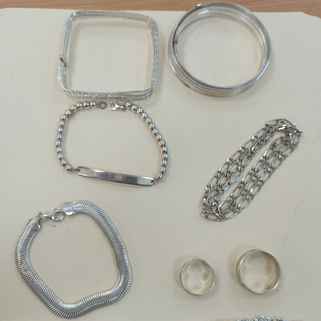 CADENA, ESCLAVA, PULSERA, SEMANARIO DE ARGOLLAS PLATA 148.8 GRMS (SEMINUEVO)