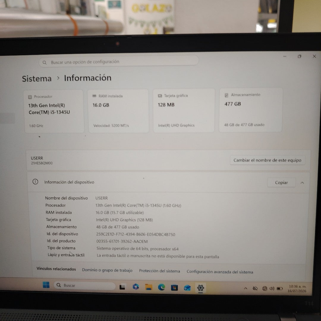 LAPTOP LENOVO THINKPAD T14 GEN 4 (2024) 512 GB SSD 16 GB RAM (SEMINUEVO)