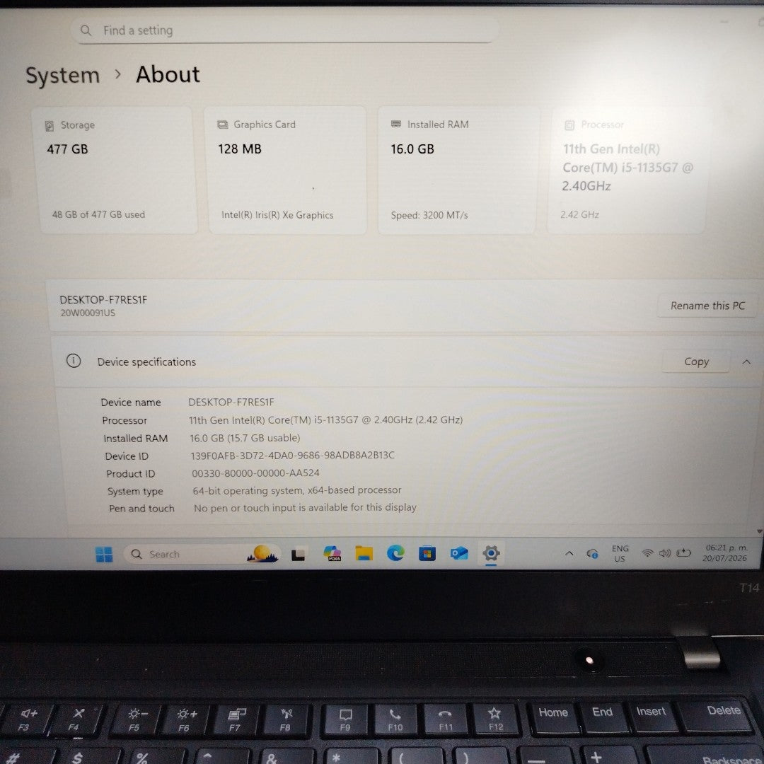 LAPTOP LENOVO THINKPAD T14 GEN 2 (2023) 512 GB SSD 16 GB RAM (SEMINUEVO)