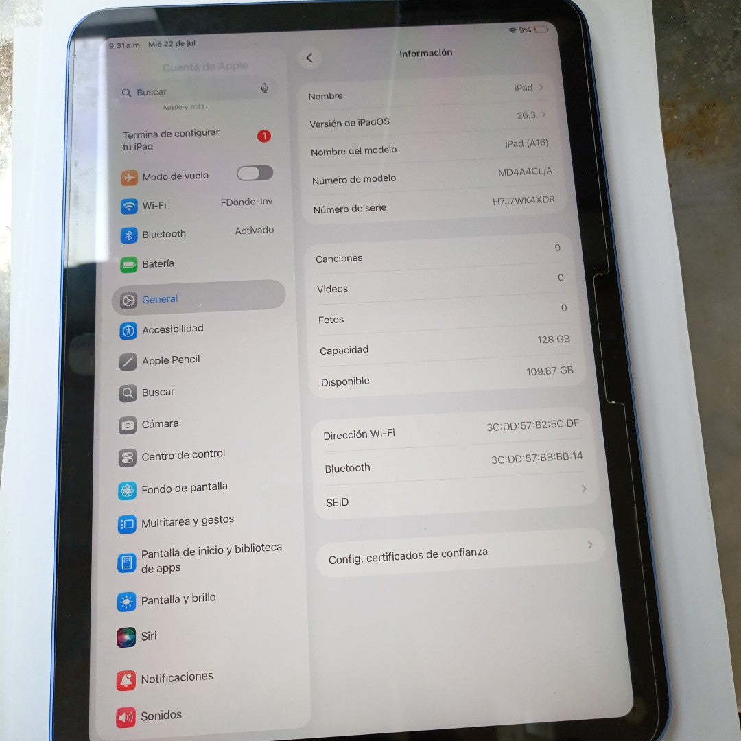 TABLETA APPLE IPAD A16 A3354 (2025) 128 GB 6 GB RAM (SEMINUEVO)