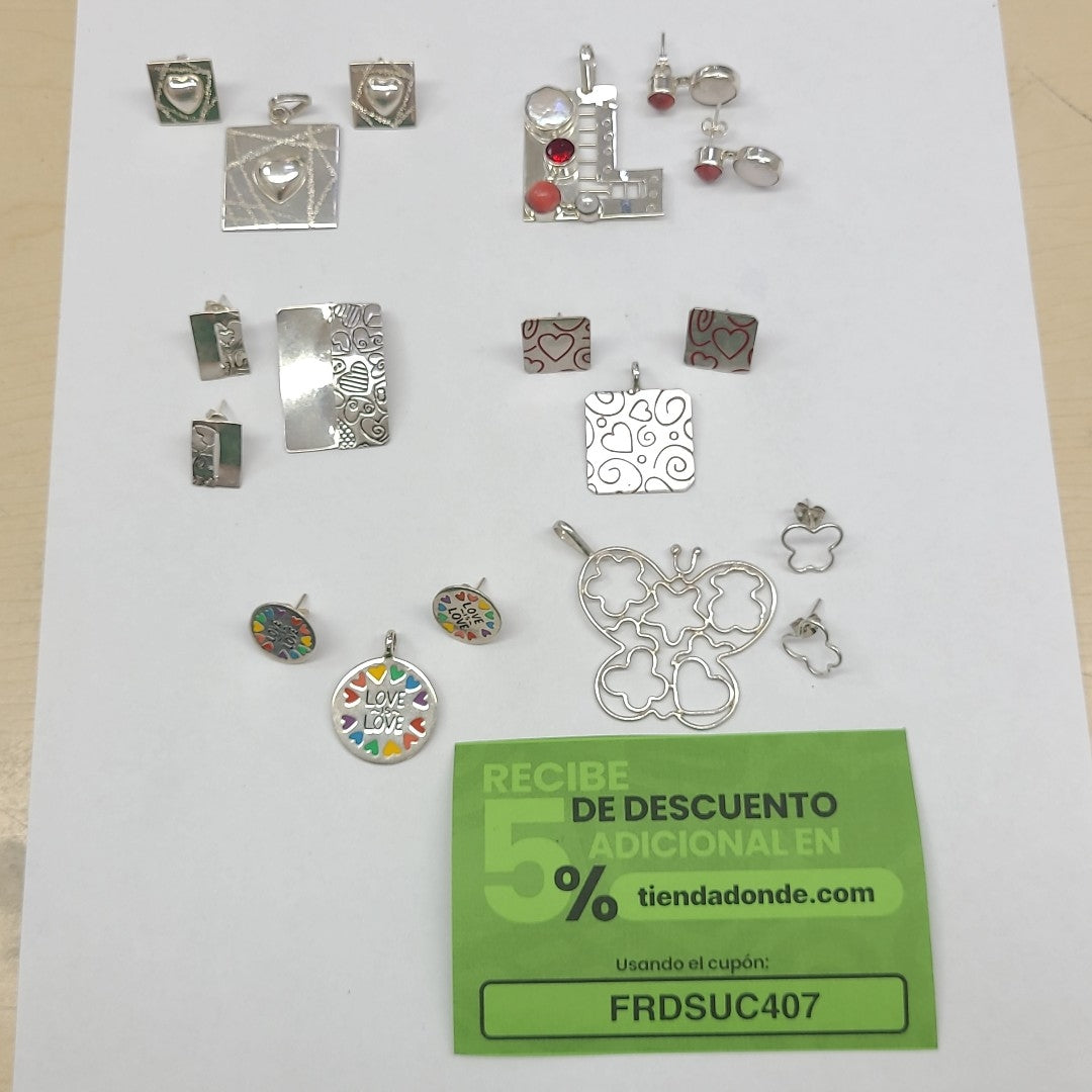 ARETES PAR, DIJE PLATA 45.6 GRMS (SEMINUEVO)